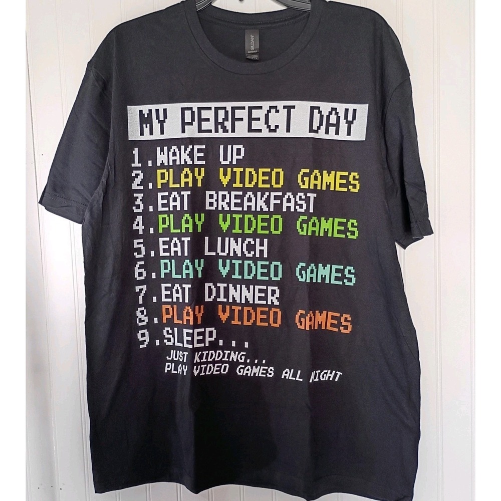 My Perfect Day List Mens L Gaming 100% Cotton Short Sleeve‎ Crew Neck Tee Shirt